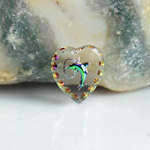 German Glass Engraved Buff Top Intaglio Pendant - DOLPHIN Heart 12x11MM CRYSTAL HELIO GREEN