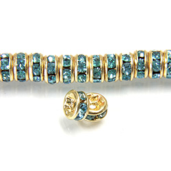 Czech Rhinestone Rondelle - Round 04.5MM AQUA BOHEMICA-GOLD