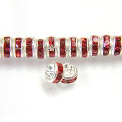 Czech Rhinestone Rondelle - Round 04.5MM LT SIAM RUBY-SILVER