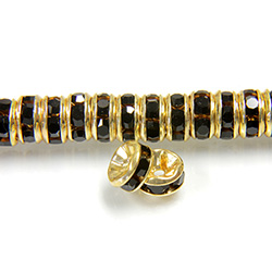 Czech Rhinestone Rondelle - Round 05MM JET-GOLD