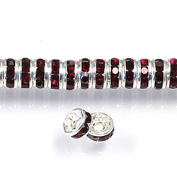 Czech Rhinestone Rondelle - Round 05MM SIAM RUBY-SILVER