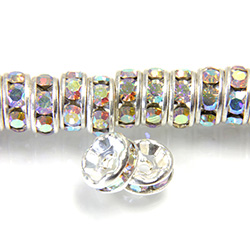 Czech Rhinestone Rondelle - Round 06MM CRYSTAL AB-SILVER