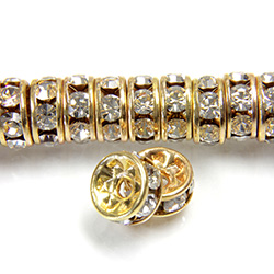 Czech Rhinestone Rondelle - Round 06MM CRYSTAL-GOLD