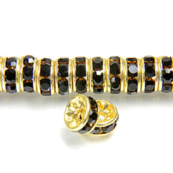 Czech Rhinestone Rondelle - Round 06MM JET-GOLD