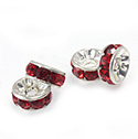 Czech Rhinestone Rondelle - Round 07MM LIGHT SIAM RUBY-SILVER