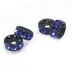 Czech Rhinestone Rondelle - Round 07MM SAPPHIRE-BLACK