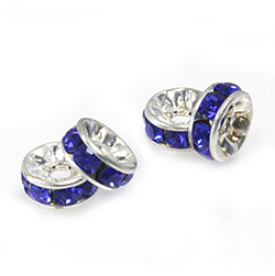 Czech Rhinestone Rondelle - Round 07MM SAPPHIRE-SILVER