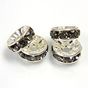 Czech Rhinestone Rondelle - Round 08MM BLACK DIAMOND-SILVER