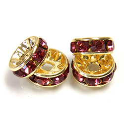 Czech Rhinestone Rondelle - Round 08MM FUCHSIA-GOLD