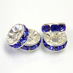 Czech Rhinestone Rondelle - Round 08MM SAPPHIRE-SILVER