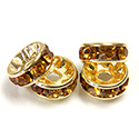 Czech Rhinestone Rondelle - Round 08MM TOPAZ-GOLD