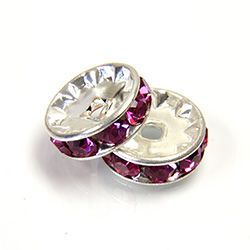 Czech Rhinestone Rondelle - Round 10MM FUCHSIA-SILVER