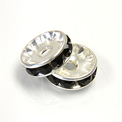 Czech Rhinestone Rondelle - Round 10MM JET-SILVER