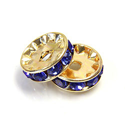 Czech Rhinestone Rondelle - Round 10MM SAPPHIRE-GOLD