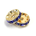 Czech Rhinestone Rondelle - Round 10MM SAPPHIRE-GOLD