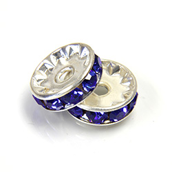 Czech Rhinestone Rondelle - Round 10MM SAPPHIRE-SILVER