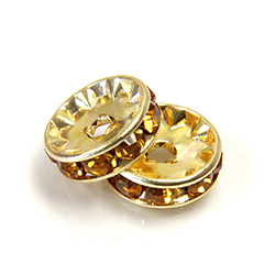 Czech Rhinestone Rondelle - Round 10MM TOPAZ-GOLD