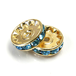 Czech Rhinestone Rondelle - Round 12MM AQUA BOHEMICA-GOLD