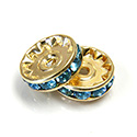 Czech Rhinestone Rondelle - Round 12MM AQUA BOHEMICA-GOLD