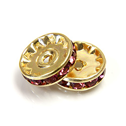 Czech Rhinestone Rondelle - Round 12MM FUCHSIA-GOLD