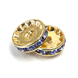 Czech Rhinestone Rondelle - Round 12MM LT SAPPHIRE-GOLD