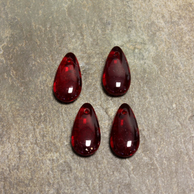 Czech Pressed Glass Pendant - Smooth Pear 14x7MM RUBY