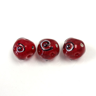 Czech Glass Lampwork Bead - Irregular 12MM RUBY with Swirl Design 90366