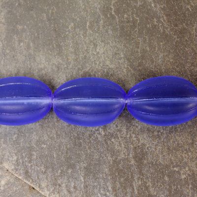 Czech Pressed Glass Bead - Ribbed Melon Oval 17x11MM MATTE SAPPHIRE