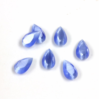 Fiber-Optic Flat Back Stone with Faceted Top and Table - Pear 10x6MM CAT'S EYE LT BLUE