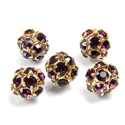 Czech Crystal Rhinestone Ball - 08MM AMETHYST-GOLD