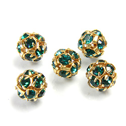 Czech Crystal Rhinestone Ball - 08MM EMERALD-GOLD