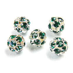 Czech Crystal Rhinestone Ball - 08MM EMERALD-SILVER