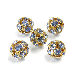 Czech Crystal Rhinestone Ball - 08MM LT SAPPHIRE-GOLD