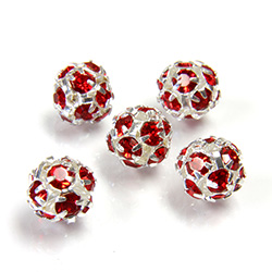 Czech Crystal Rhinestone Ball - 08MM LT SIAM RUBY-SILVER