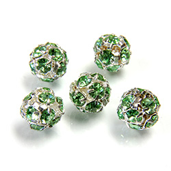 Czech Crystal Rhinestone Ball - 08MM PERIDOT-SILVER