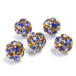 Czech Crystal Rhinestone Ball - 08MM SAPPHIRE-GOLD