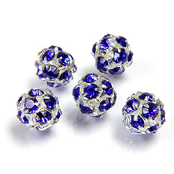 Czech Crystal Rhinestone Ball - 08MM SAPPHIRE-SILVER