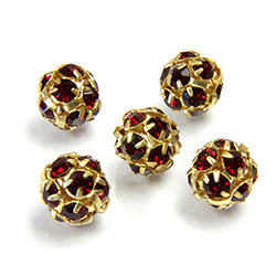 Czech Crystal Rhinestone Ball - 08MM SIAM RUBY-GOLD