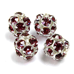 Czech Crystal Rhinestone Ball - 10MM AMETHYST-SILVER