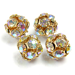 Czech Crystal Rhinestone Ball - 10MM CRYSTAL AB-GOLD