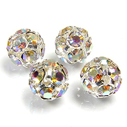 Czech Crystal Rhinestone Ball - 10MM CRYSTAL AB-SILVER