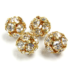 Czech Crystal Rhinestone Ball - 10MM CRYSTAL-GOLD