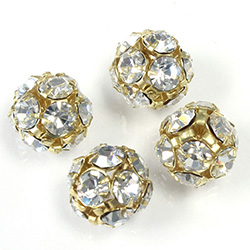 Czech Crystal Rhinestone Ball - 10MM CRYSTAL-RAW BRASS