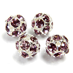 Czech Crystal Rhinestone Ball - 10MM LT AMETHYST-SILVER