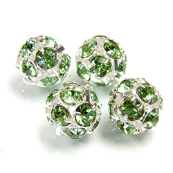 Czech Crystal Rhinestone Ball - 10MM PERIDOT-SILVER