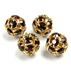 Czech Crystal Rhinestone Ball - 10MM SIAM RUBY-GOLD