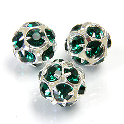 Czech Crystal Rhinestone Ball - 12MM EMERALD-SILVER