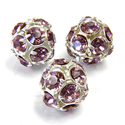 Czech Crystal Rhinestone Ball - 12MM LT AMETHYST-SILVER