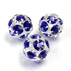 Czech Crystal Rhinestone Ball - 12MM SAPPHIRE-SILVER