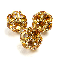 Czech Crystal Rhinestone Ball - 12MM TOPAZ-GOLD